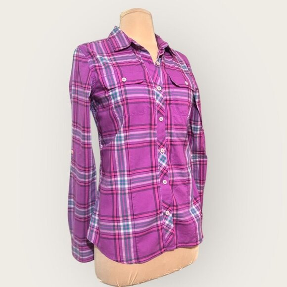 North Face Plaid Button Down Shirt S Pink Green Gorpcore Classic EUC Athleisure - Picture 1 of 6
